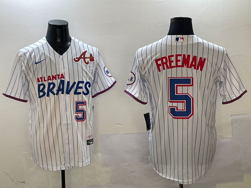 Men Atlanta Braves #5 Freeman White Stripe Fashion Game 2025 Nike MLB Jersey style 1->atlanta braves->MLB Jersey